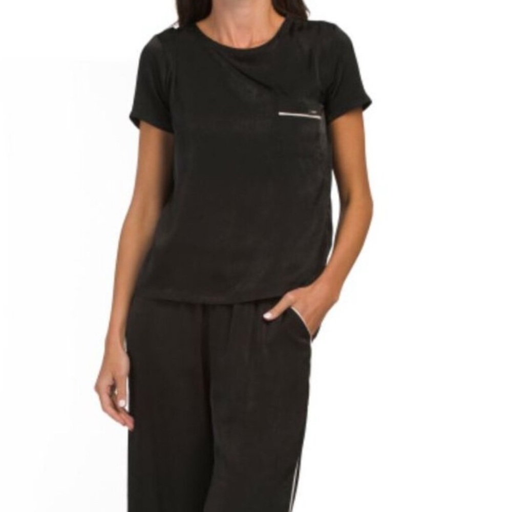 NWT 2pc Jason Wu Black Matte Satin Athleisure Set Top & Pants Quiet Luxury Sz M